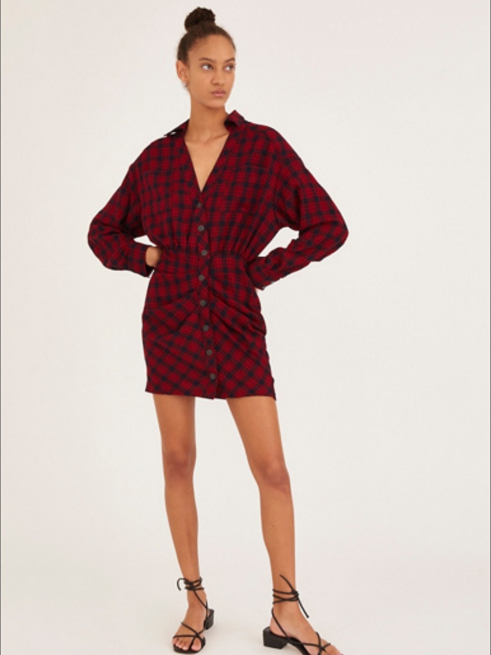 Urban Outfitters Red and Black Plaid Button-Front Mini Dress